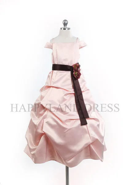 D1147 Pinched and Puffed Satin Sash Dress (4 Diff. Colors)