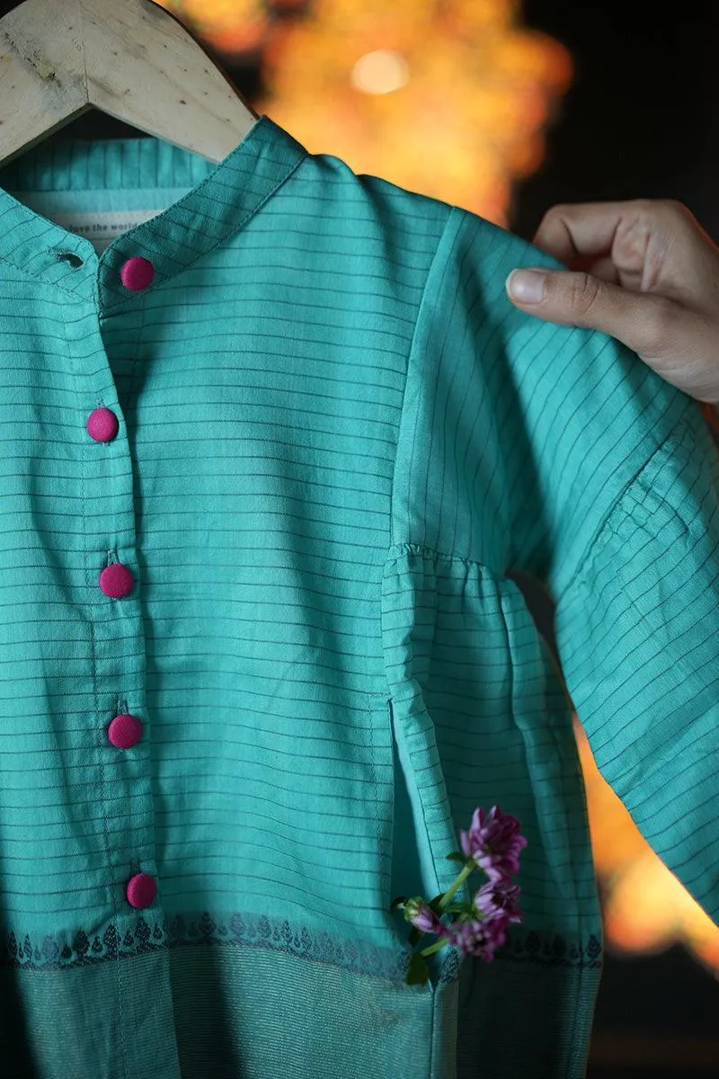 Dahlia girls ethnic kedia jacket/ top in teal handwoven cotton silk