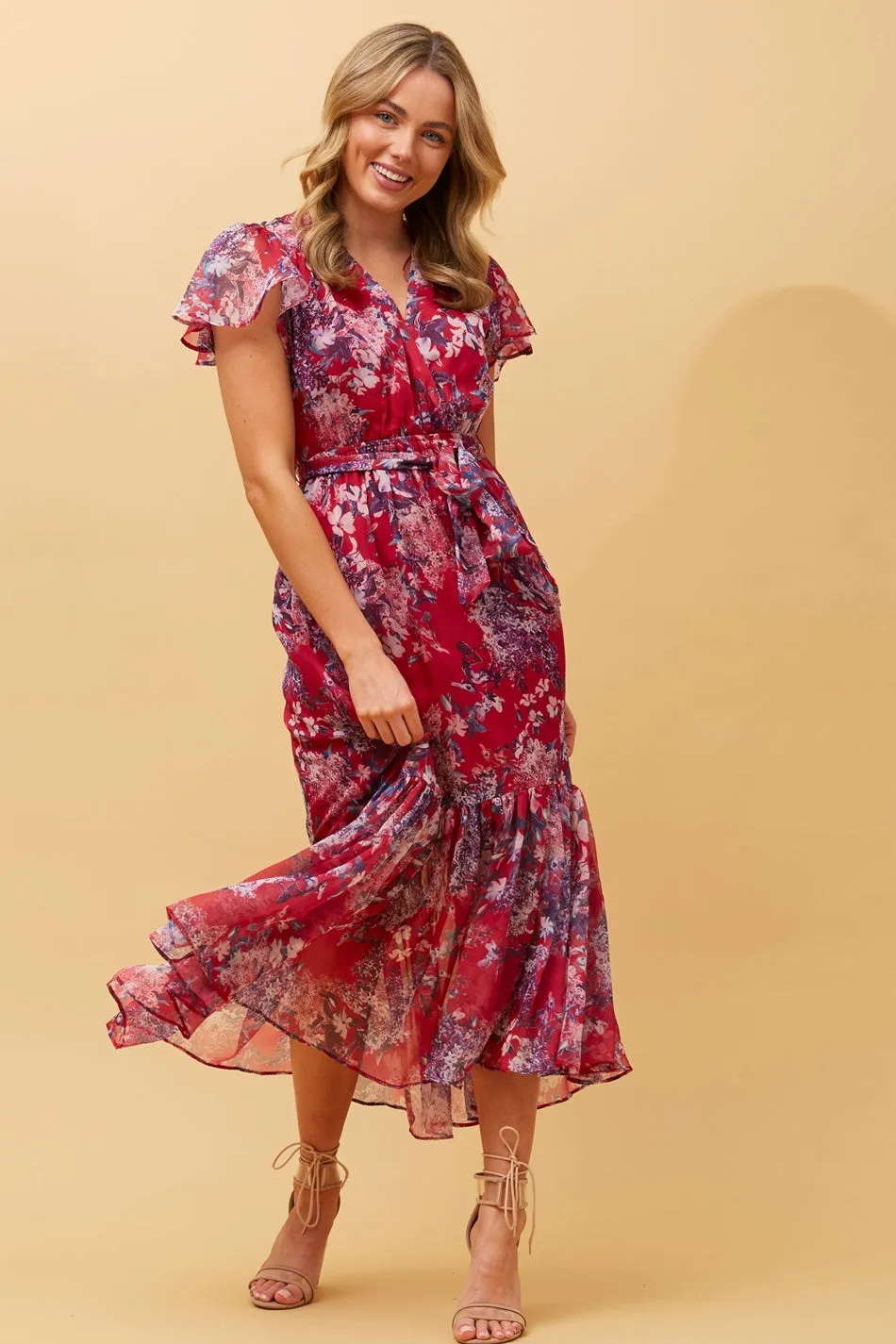 DAWN FLORAL TIERED MIDI DRESS