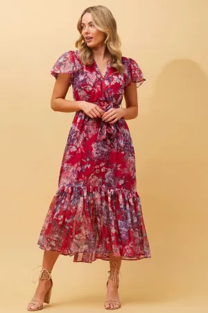 DAWN FLORAL TIERED MIDI DRESS