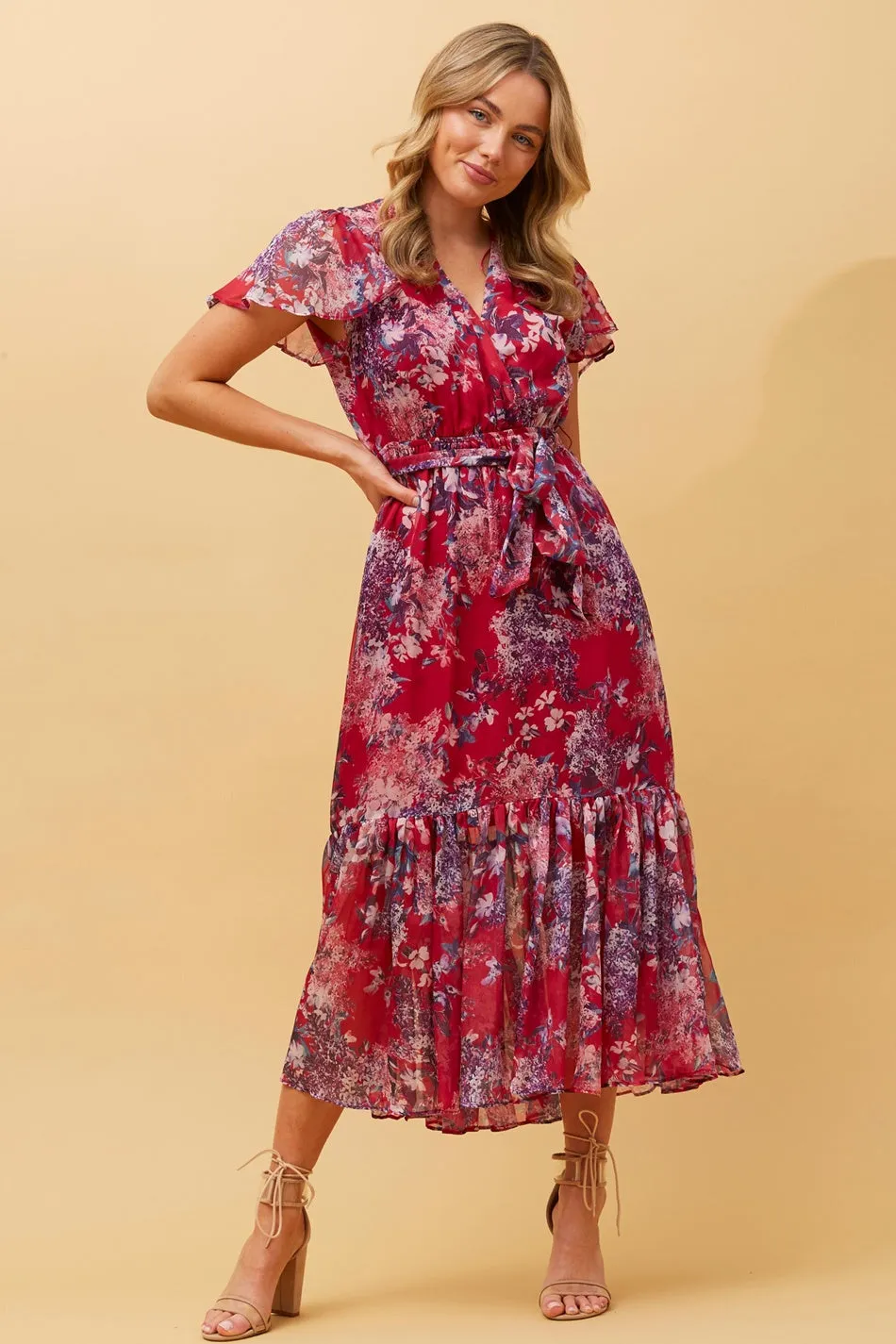 DAWN FLORAL TIERED MIDI DRESS