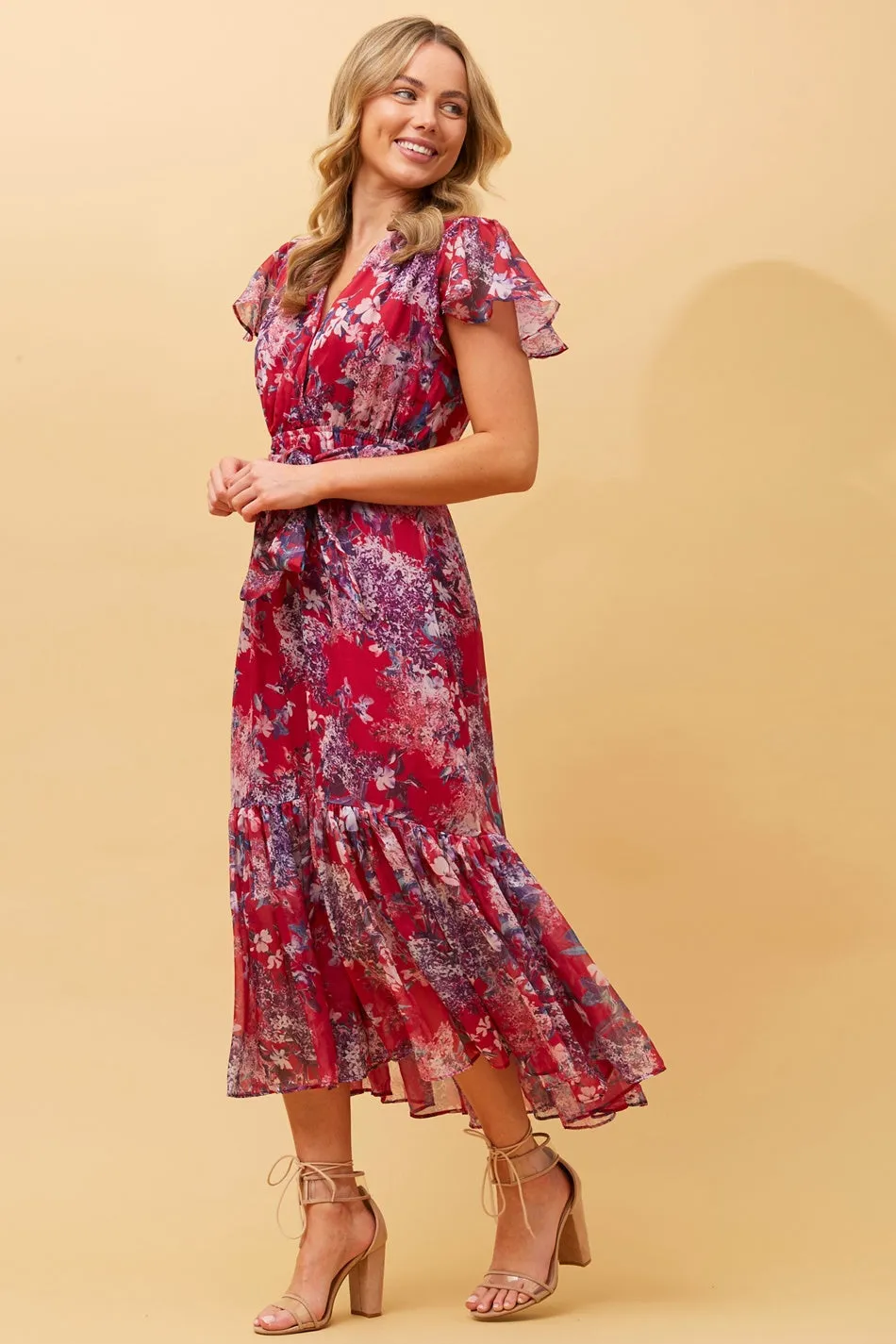 DAWN FLORAL TIERED MIDI DRESS