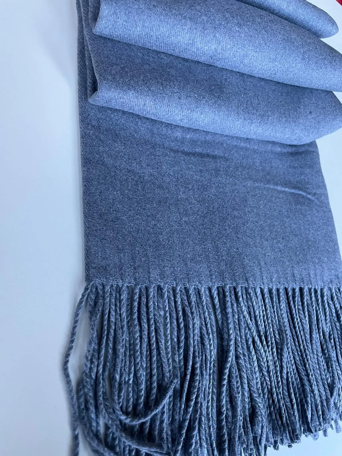 Denim Blue Plain Blanket Shawl with Tassels