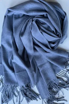 Denim Blue Plain Blanket Shawl with Tassels