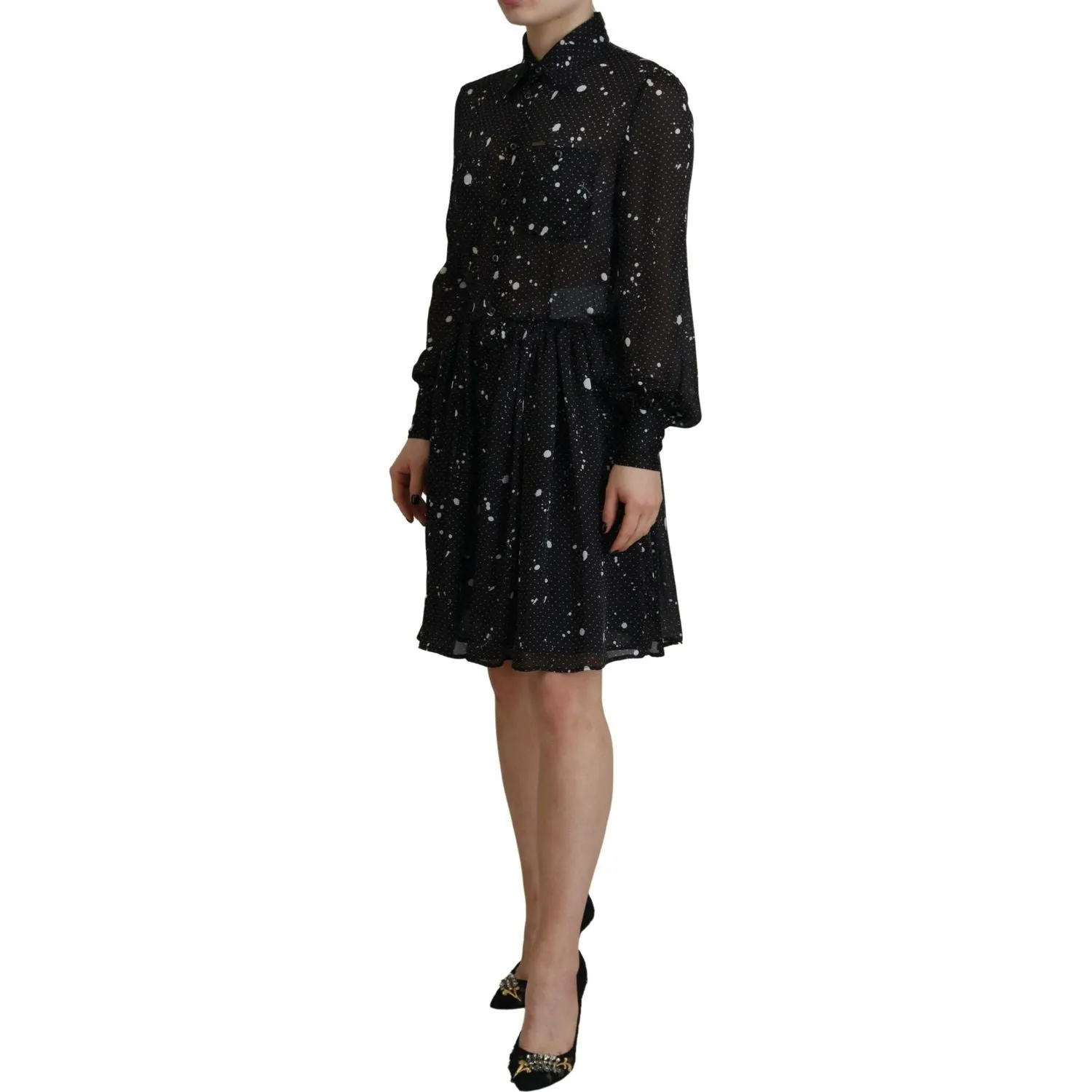 Dsquared² Black Polka Dot Long Sleeves Button Down Dress