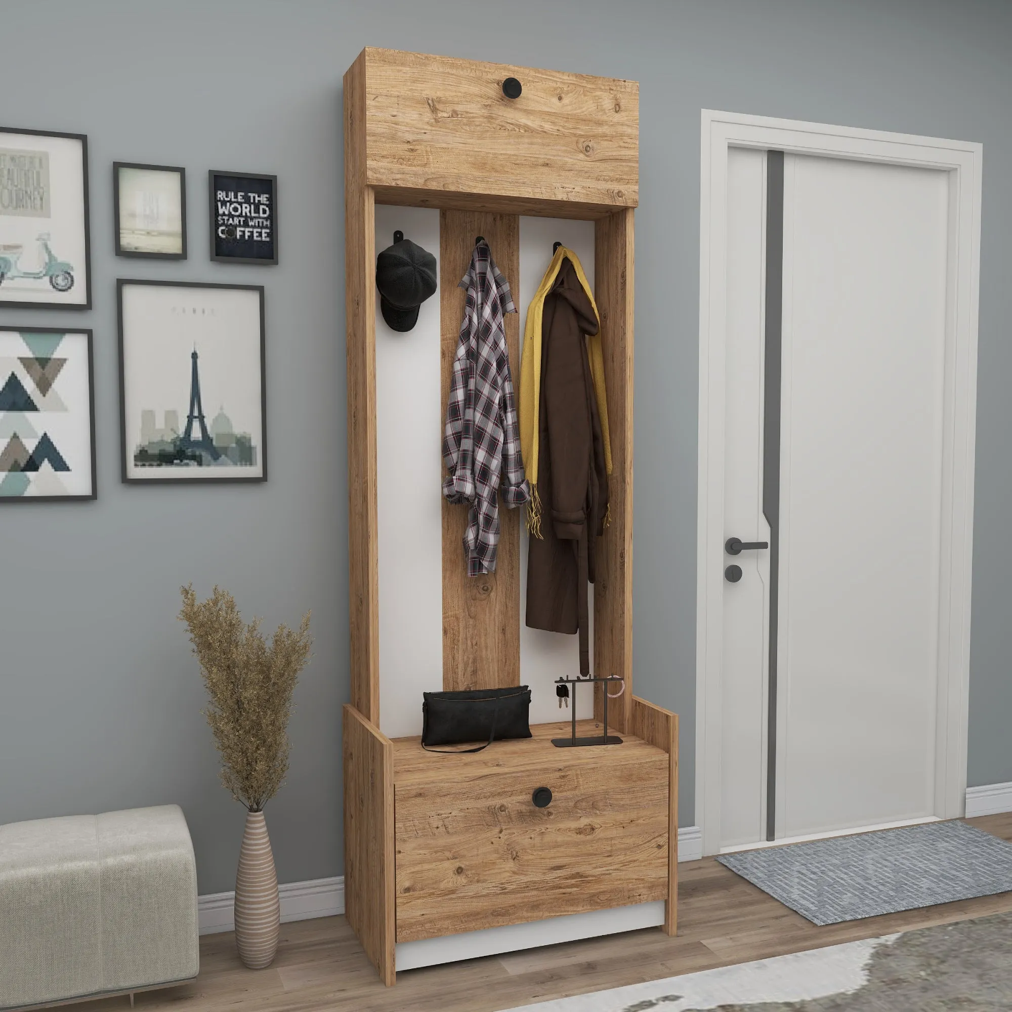 Edessa Hallway Coat Rack with Cabinet