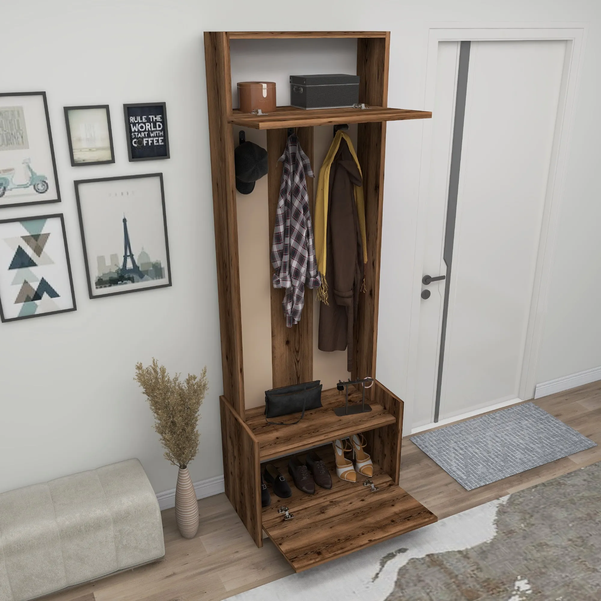 Edessa Hallway Coat Rack with Cabinet