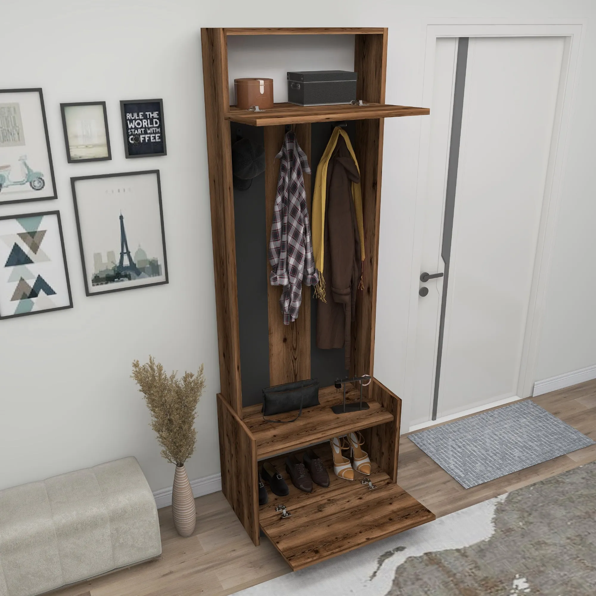 Edessa Hallway Coat Rack with Cabinet