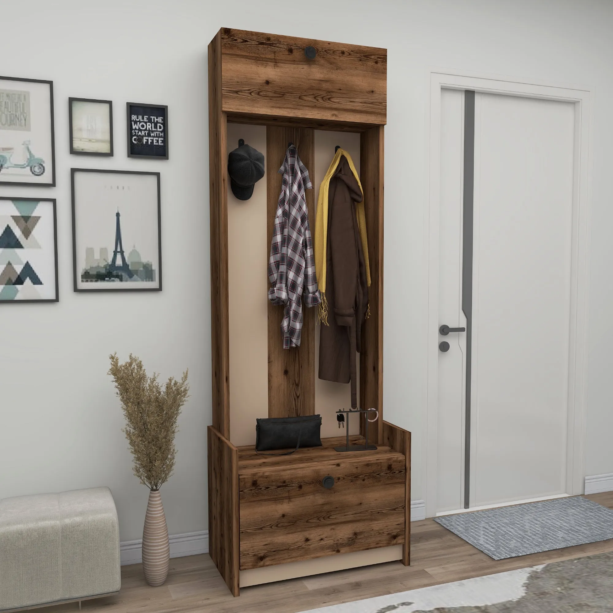 Edessa Hallway Coat Rack with Cabinet