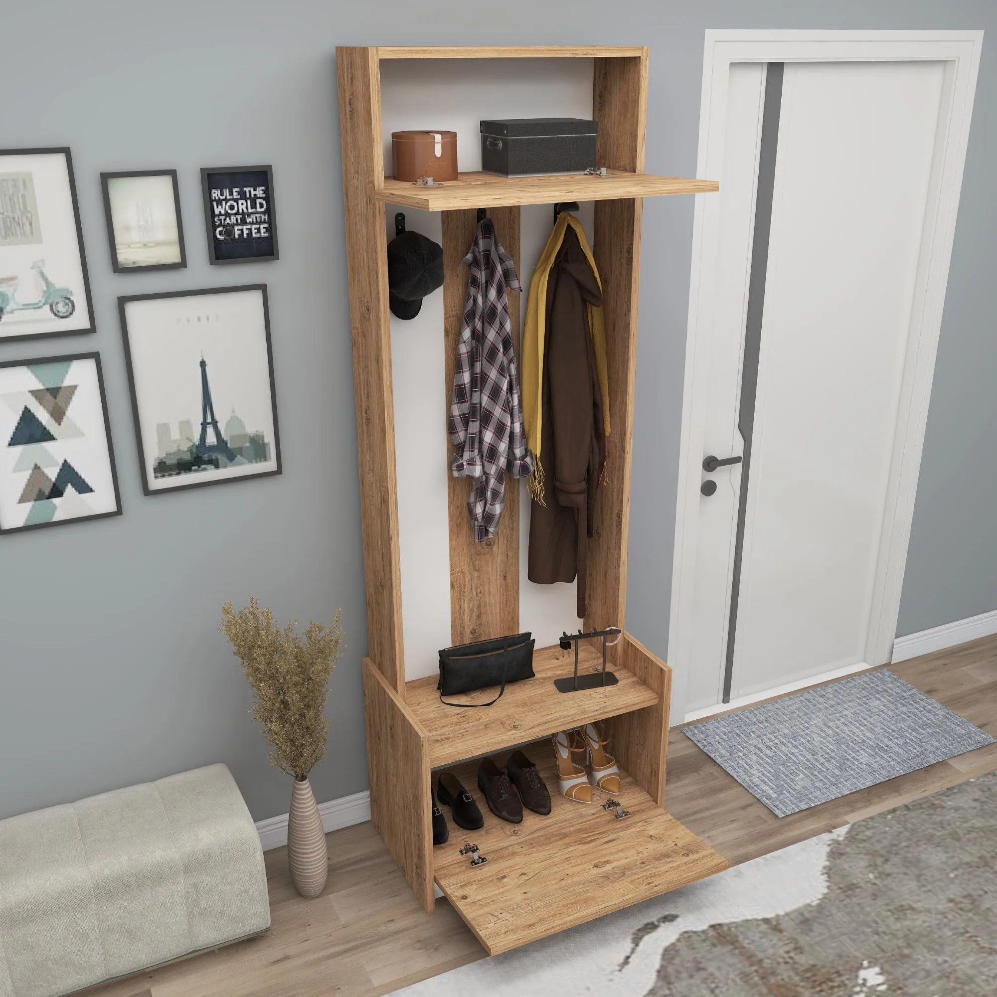 Edessa Hallway Coat Rack with Cabinet