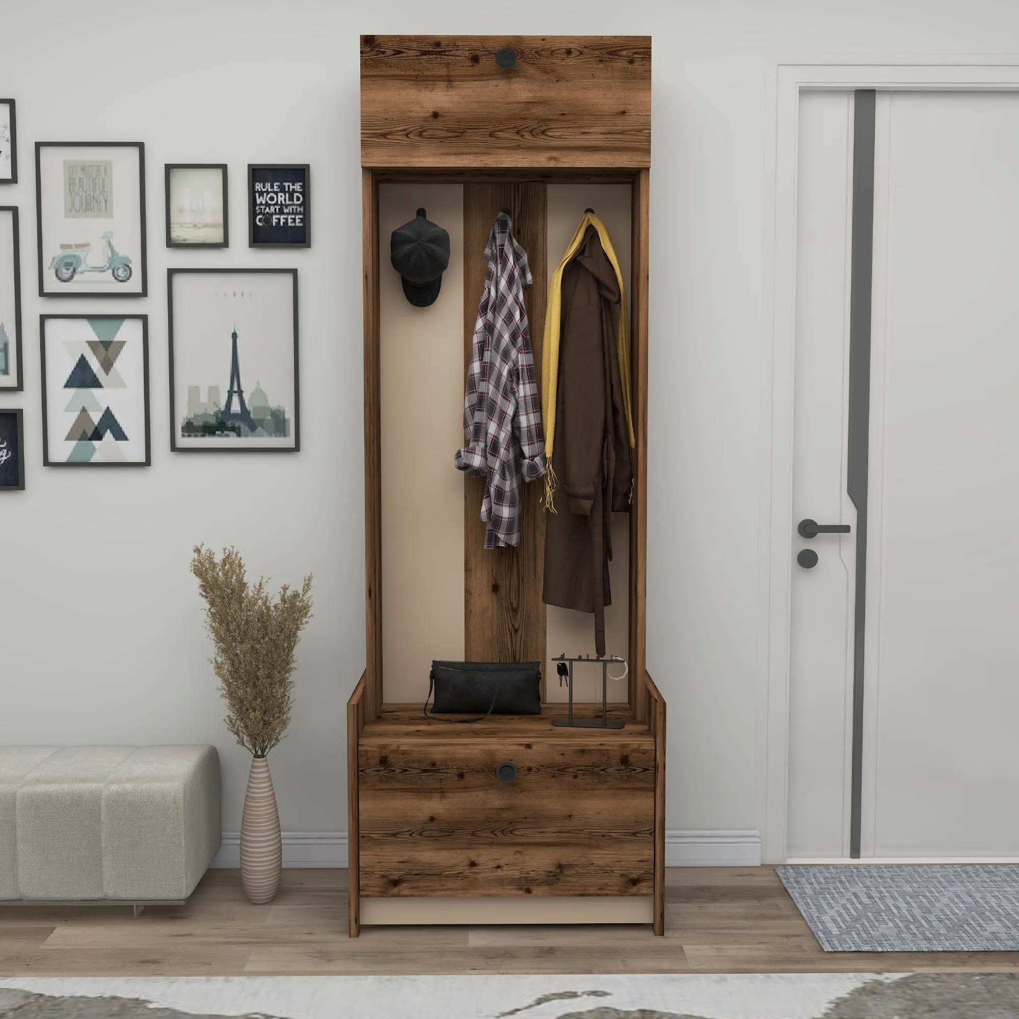 Edessa Hallway Coat Rack with Cabinet