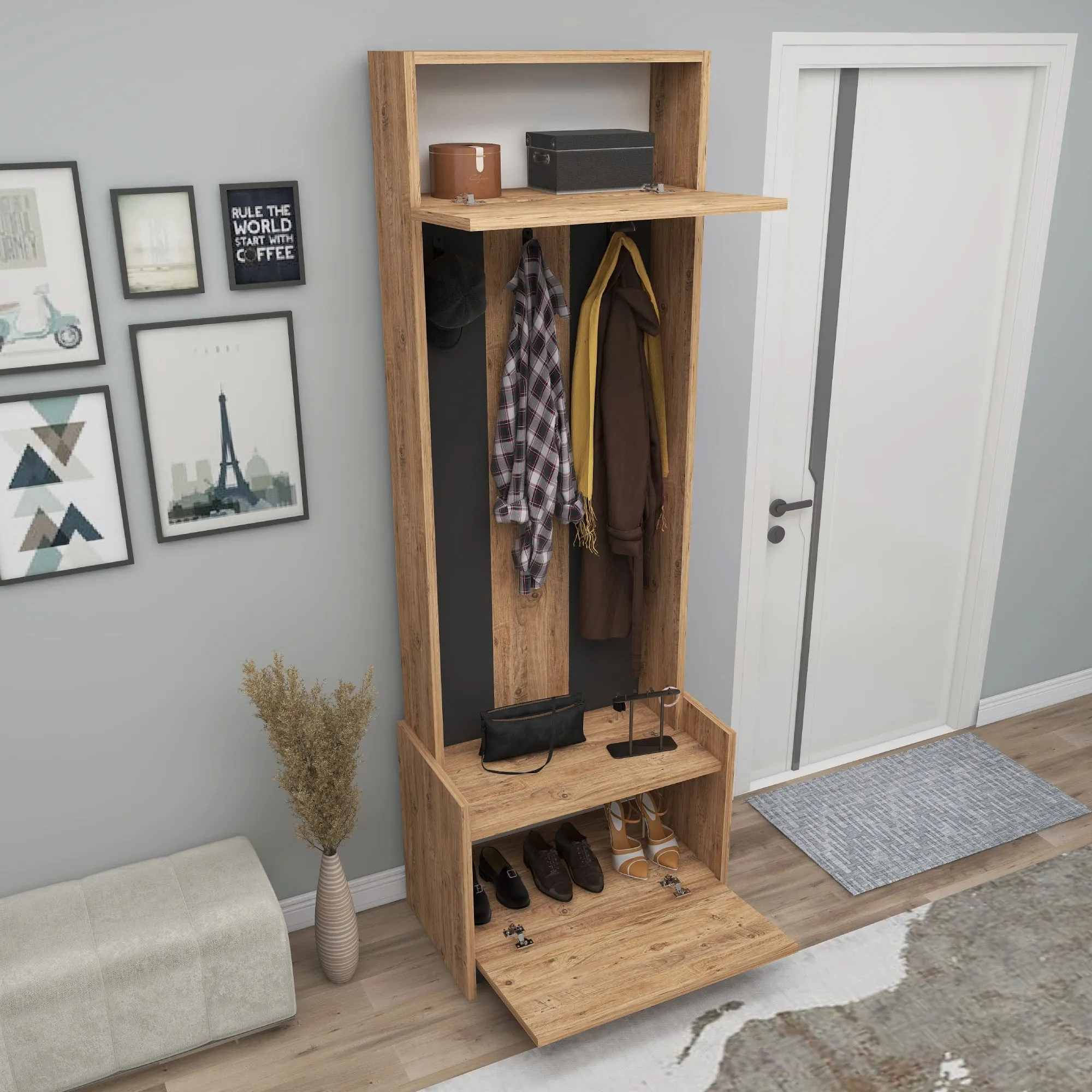 Edessa Hallway Coat Rack with Cabinet