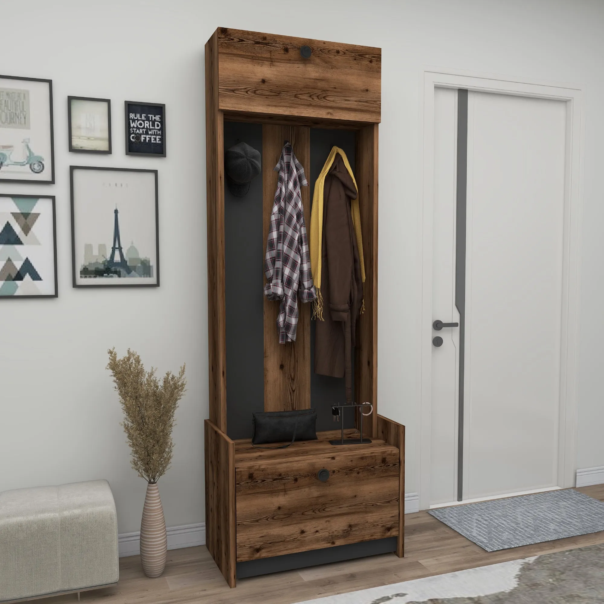 Edessa Hallway Coat Rack with Cabinet