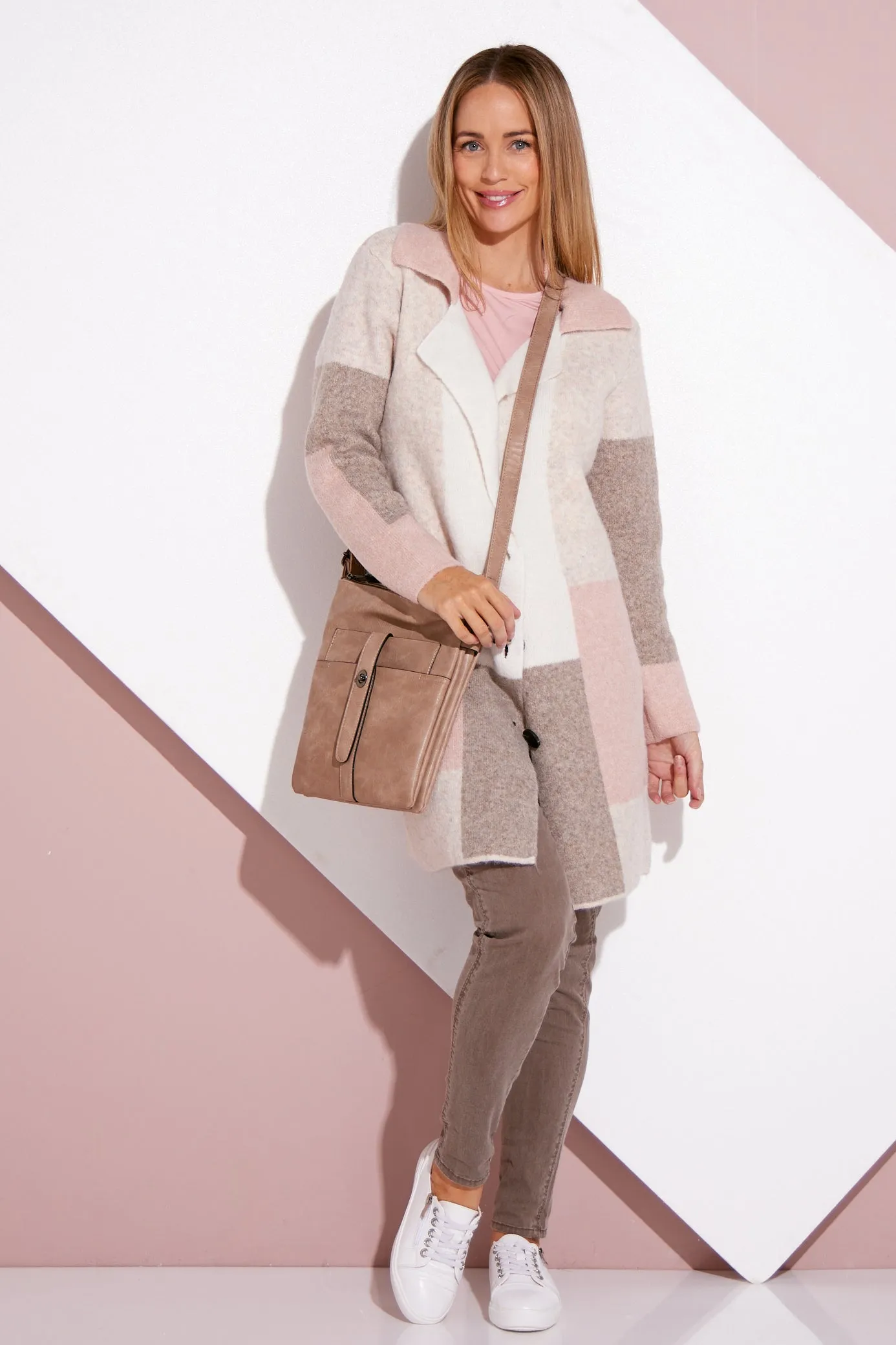 Elara Knit Jacket - Pink/Cream