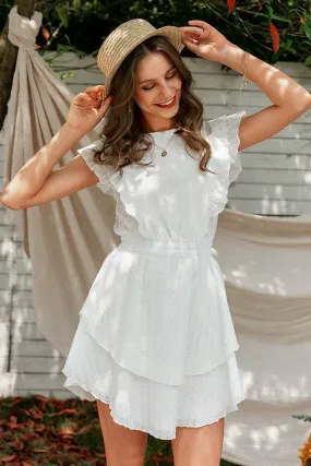 Elegant Crew Neck Ruffle Lace Dress