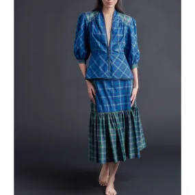 Elena Jacket in Blue Geen Plaid Italian Cotton