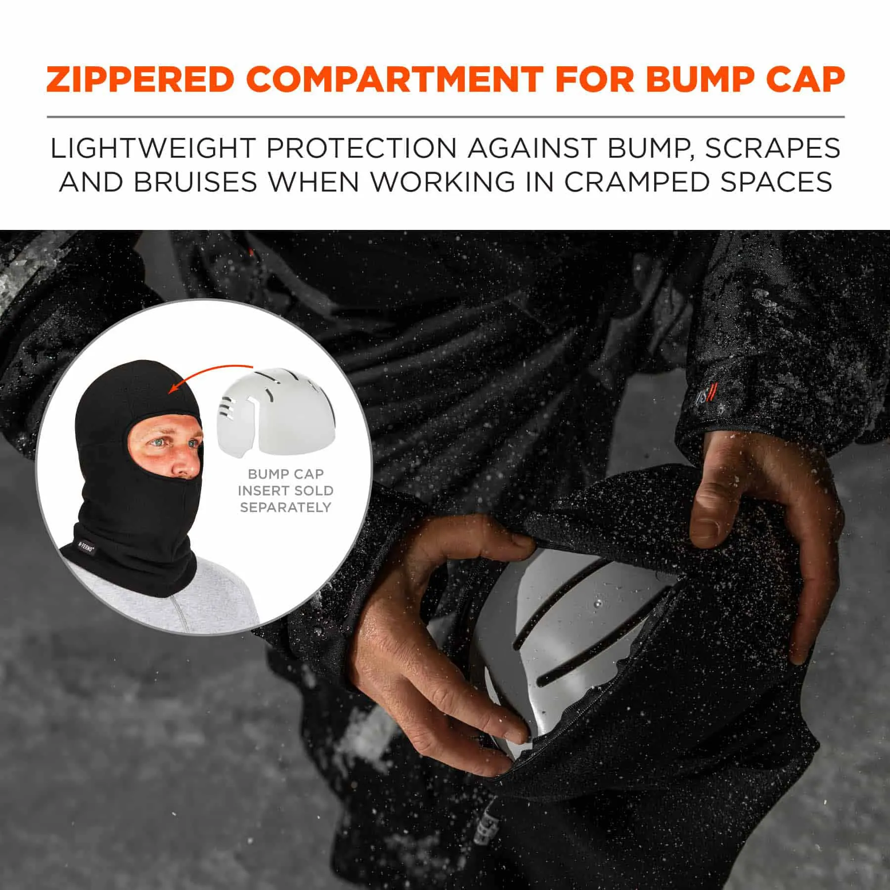 Ergodyne 16894 6893Z  Black Balaclava - Zipper for Bump Cap Insert