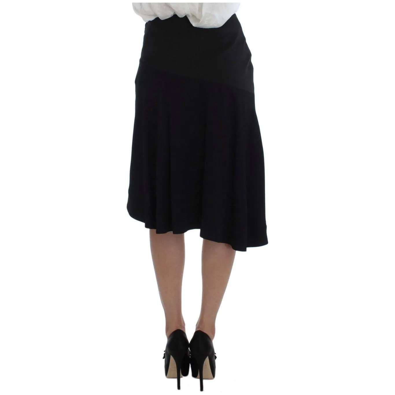 Exte Elegant Two-Piece Skirt Suit in Black & Blue