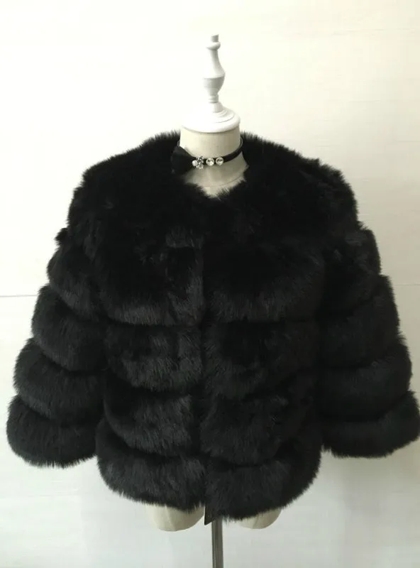 Faux Fur Coat Elegant Thick Warm Outerwear Fake Fur Jacket