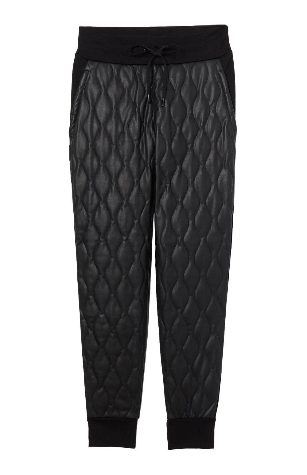 Finley Quilted Jogger Pant | Black Faux Leather