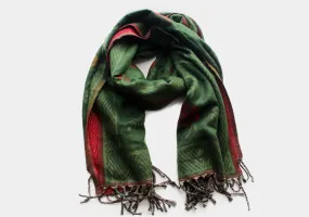 Flower Design Hand Loomed Green Yak Wool Shawl