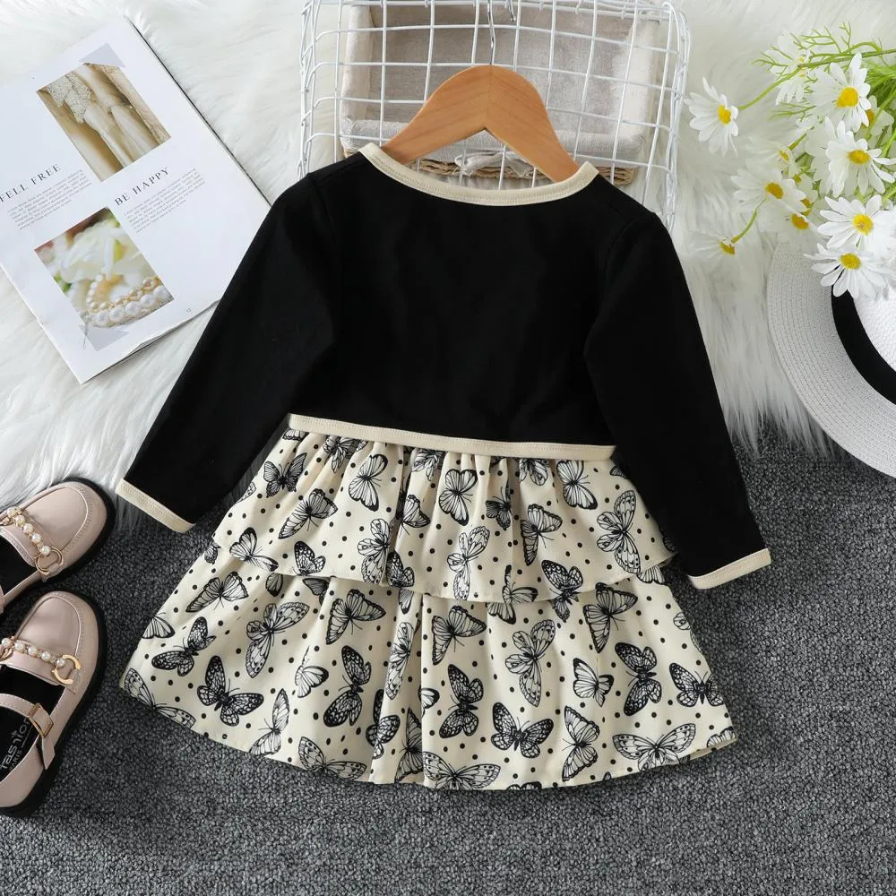 Girls Autumn Dress Suit Coat Sling Butterfly Print Skirt Set Wholesale Girls Clothes