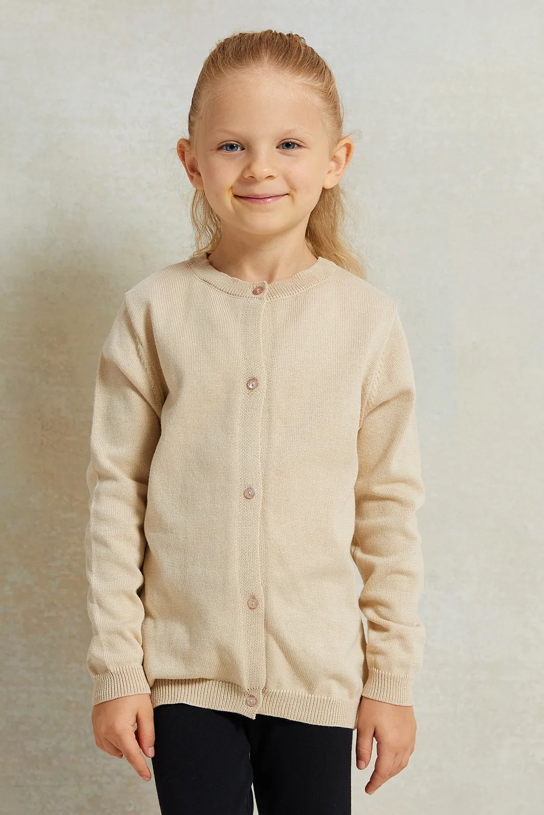 Girls Beige Knitted Cardigan