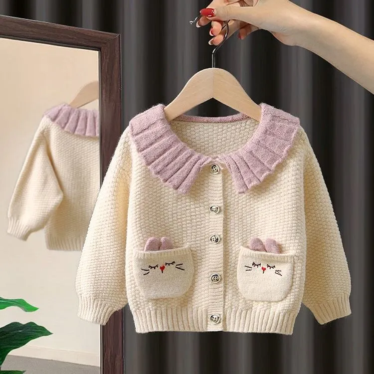 Girls cardigan jacket sweater 2024 new knitted sweater, children's autumn clothes, babies and young children, foreign style and small fragrance