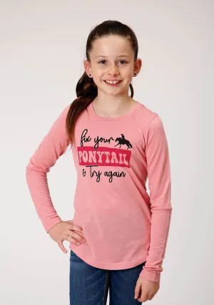 GIRLS LONG SLEEVE KNIT POLY RAYON PINK JERSEY LONG SLEEVE  T T-SHIRT