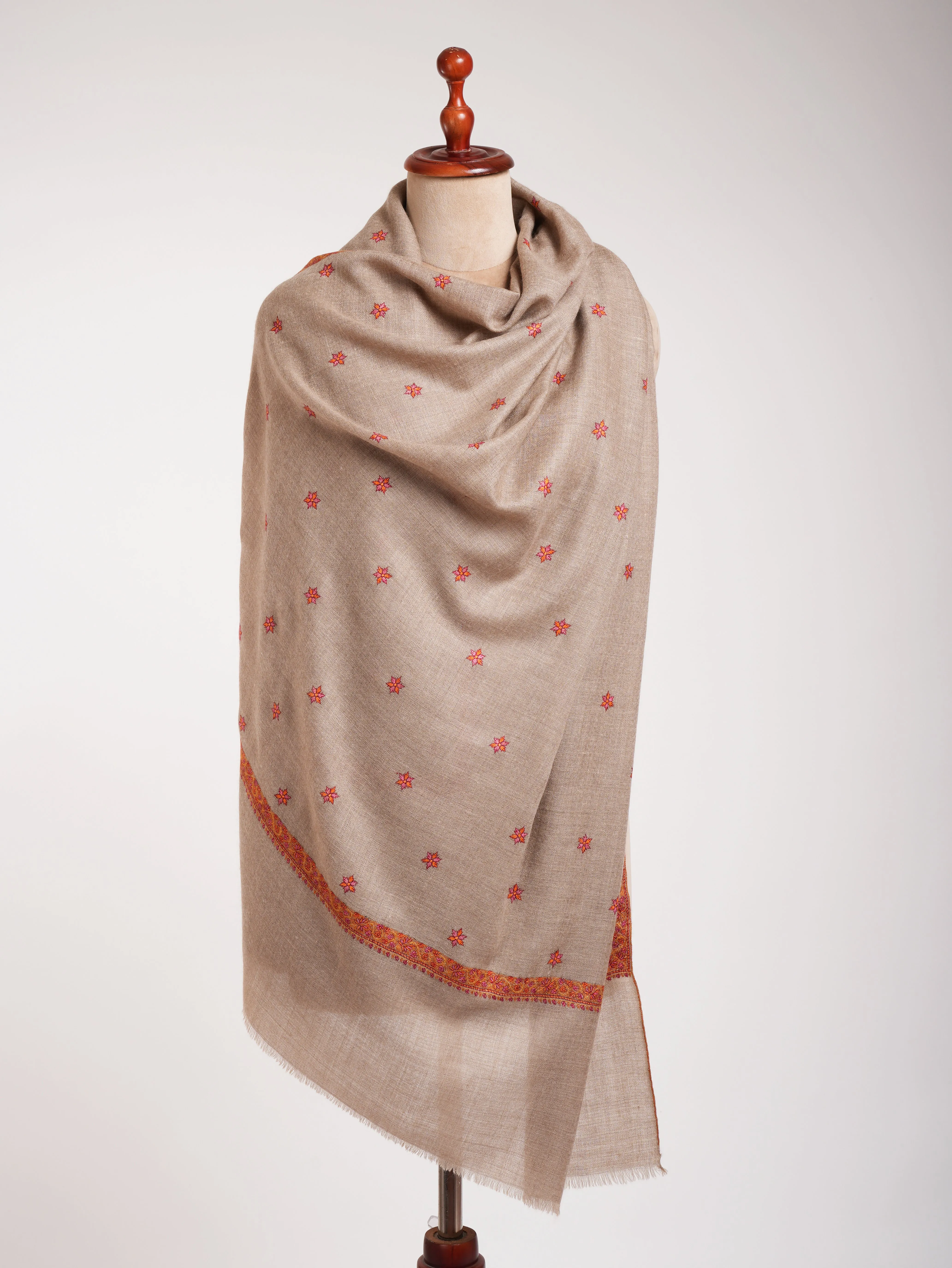 Gray Sozni Embroidered Indian Cashmere Pashmina Shawl