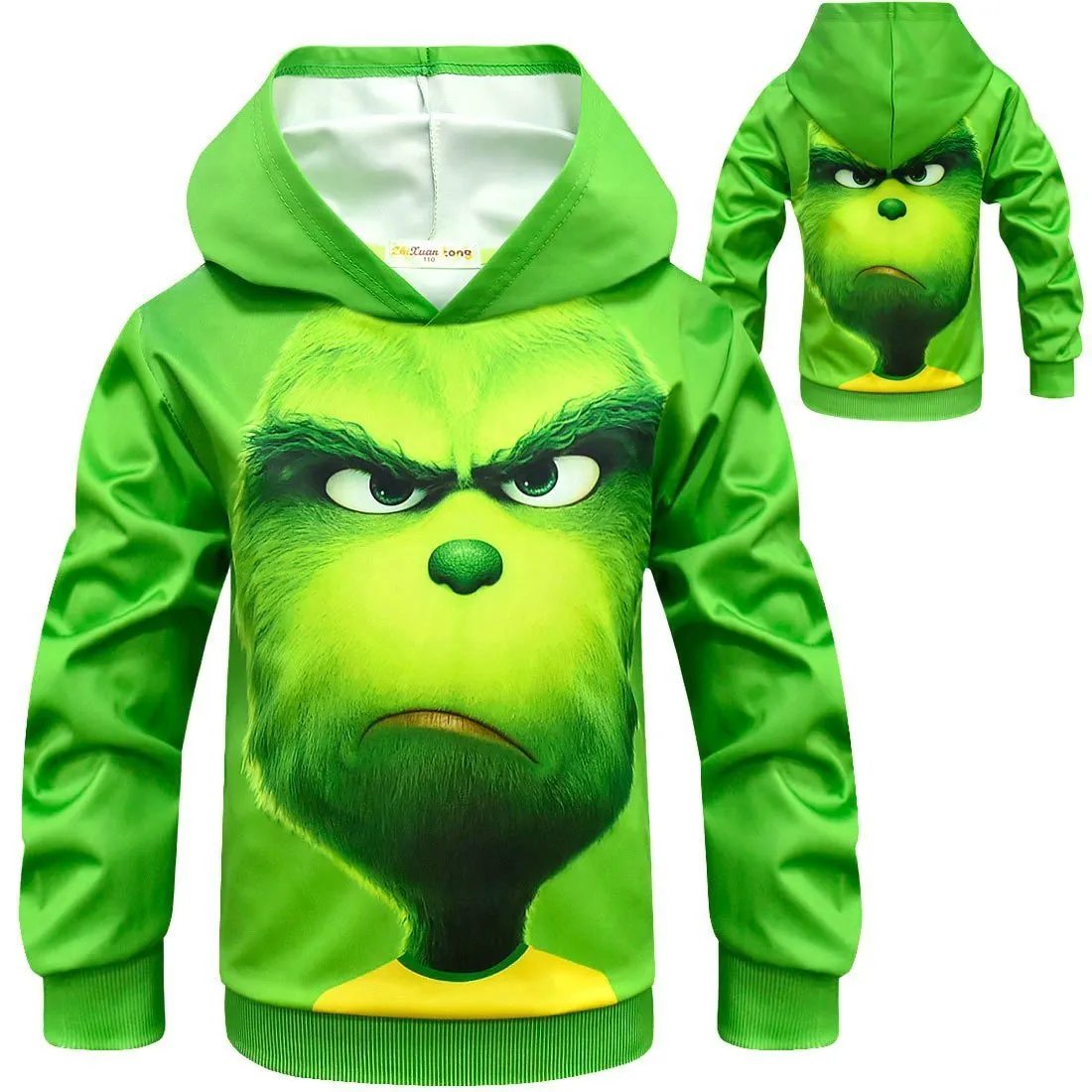 Green Monster Grinch Kids Boys Mask Hooded Sweatshirt Set