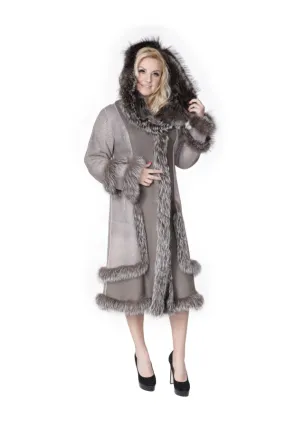 Grey Shearling Coat with Silver Fox