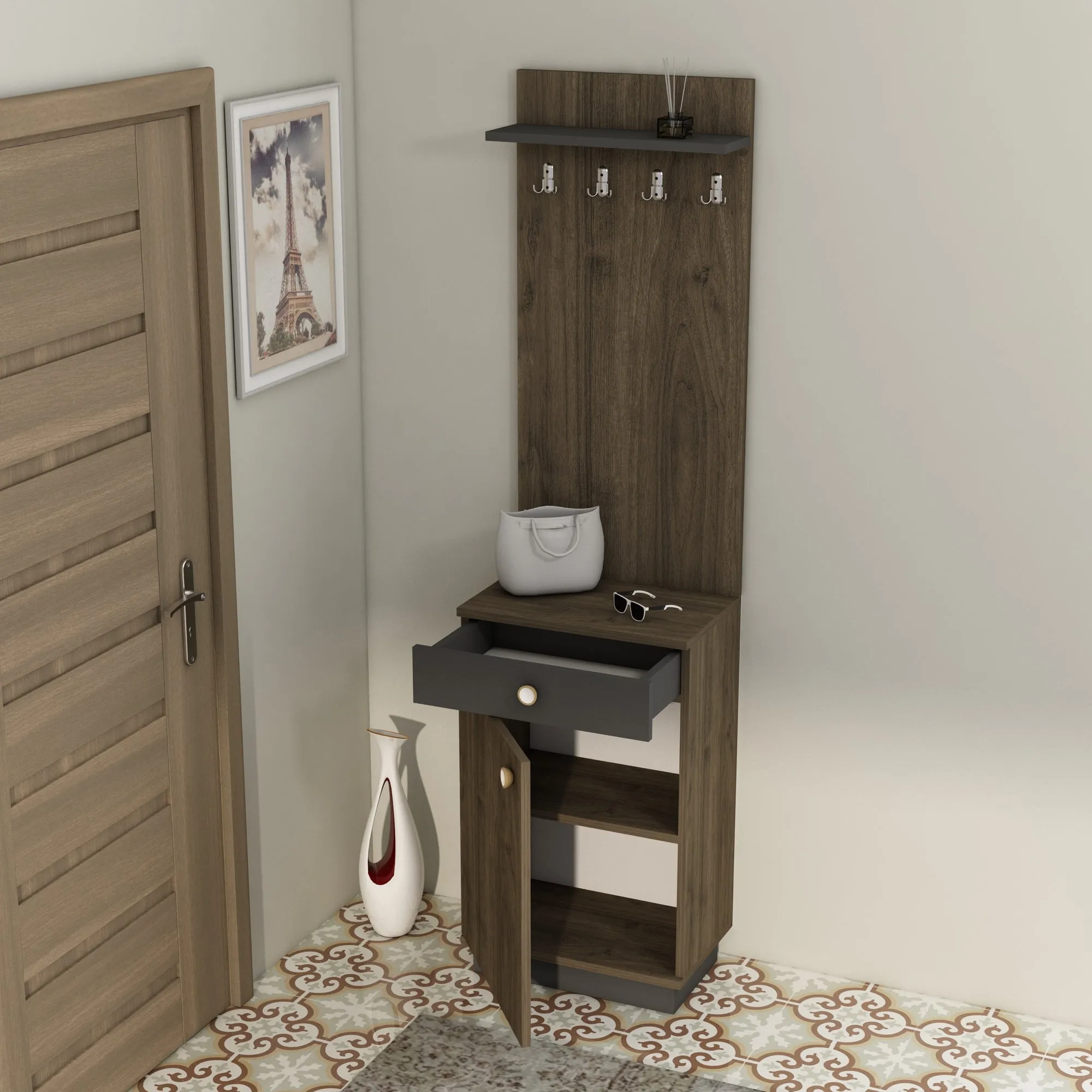 Hallway Coat Rack with Cabinet Summer