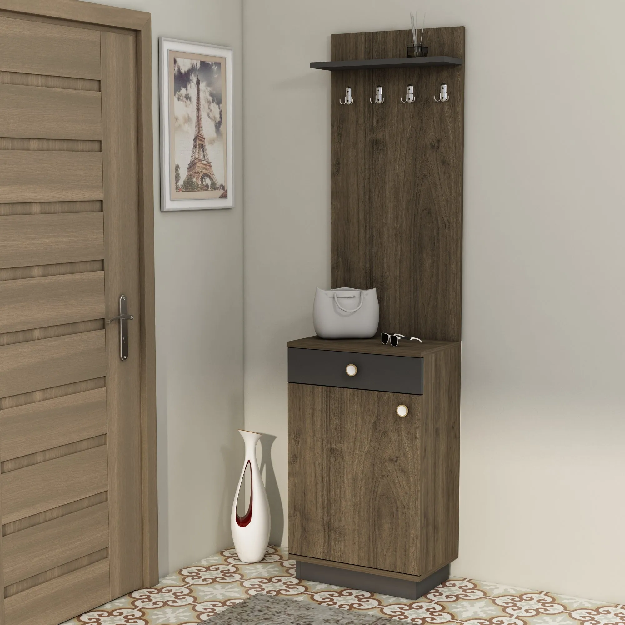 Hallway Coat Rack with Cabinet Summer