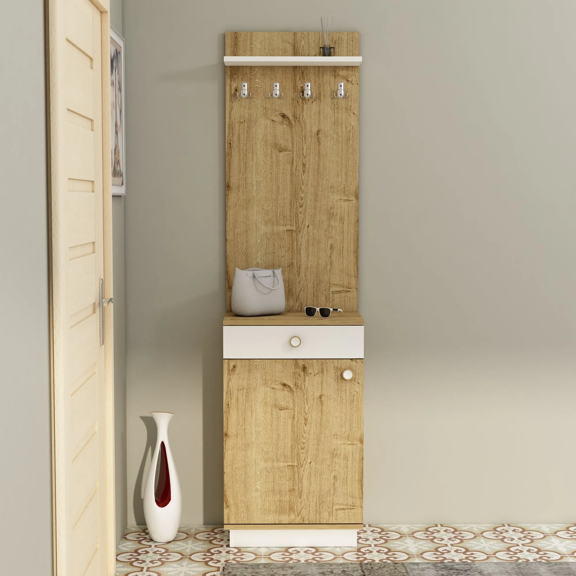 Hallway Coat Rack with Cabinet Summer