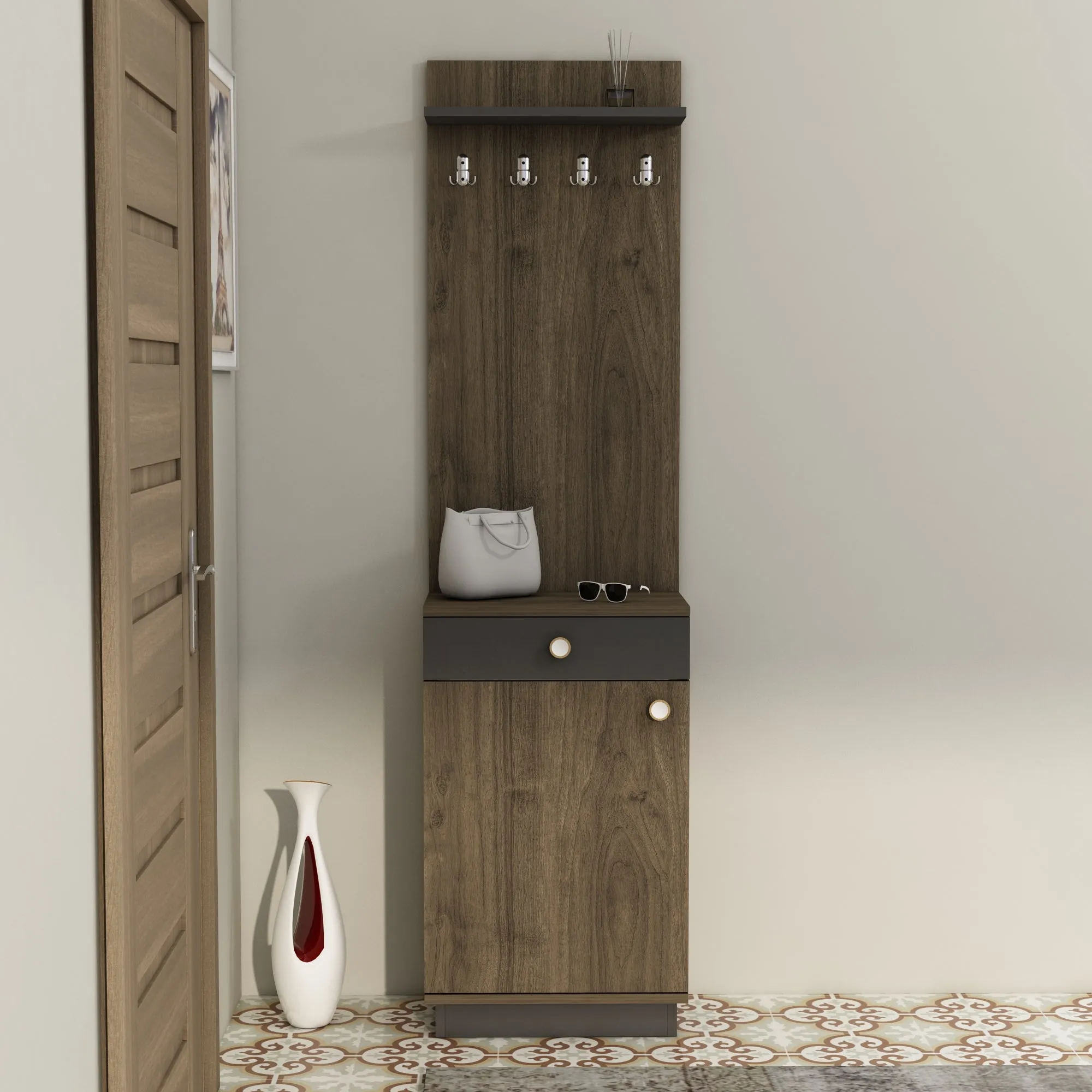 Hallway Coat Rack with Cabinet Summer