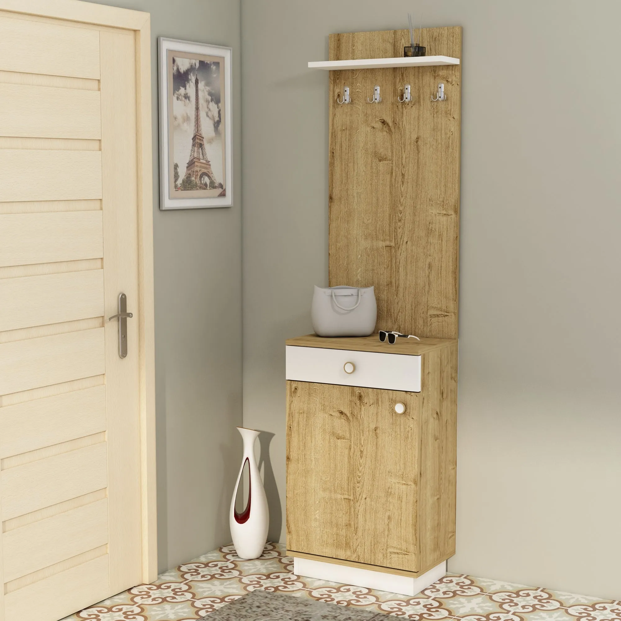 Hallway Coat Rack with Cabinet Summer