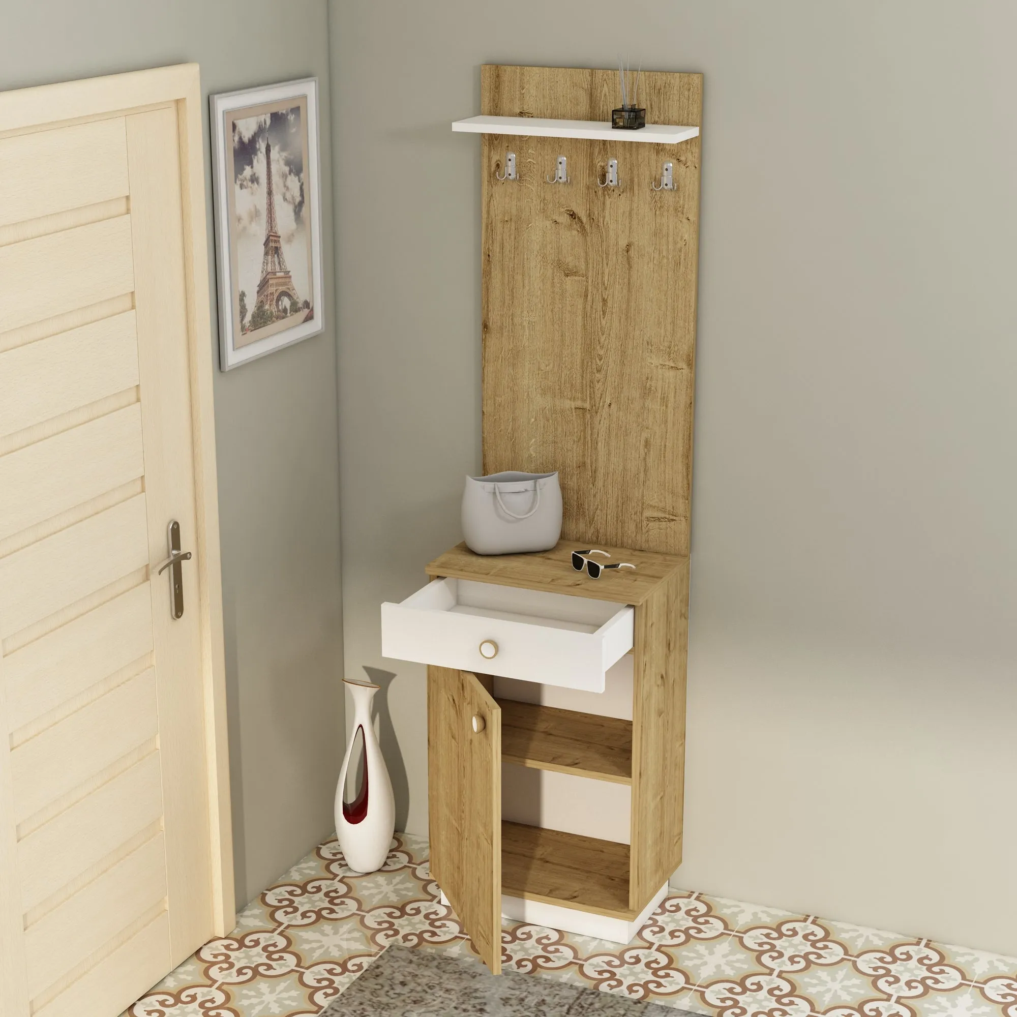 Hallway Coat Rack with Cabinet Summer