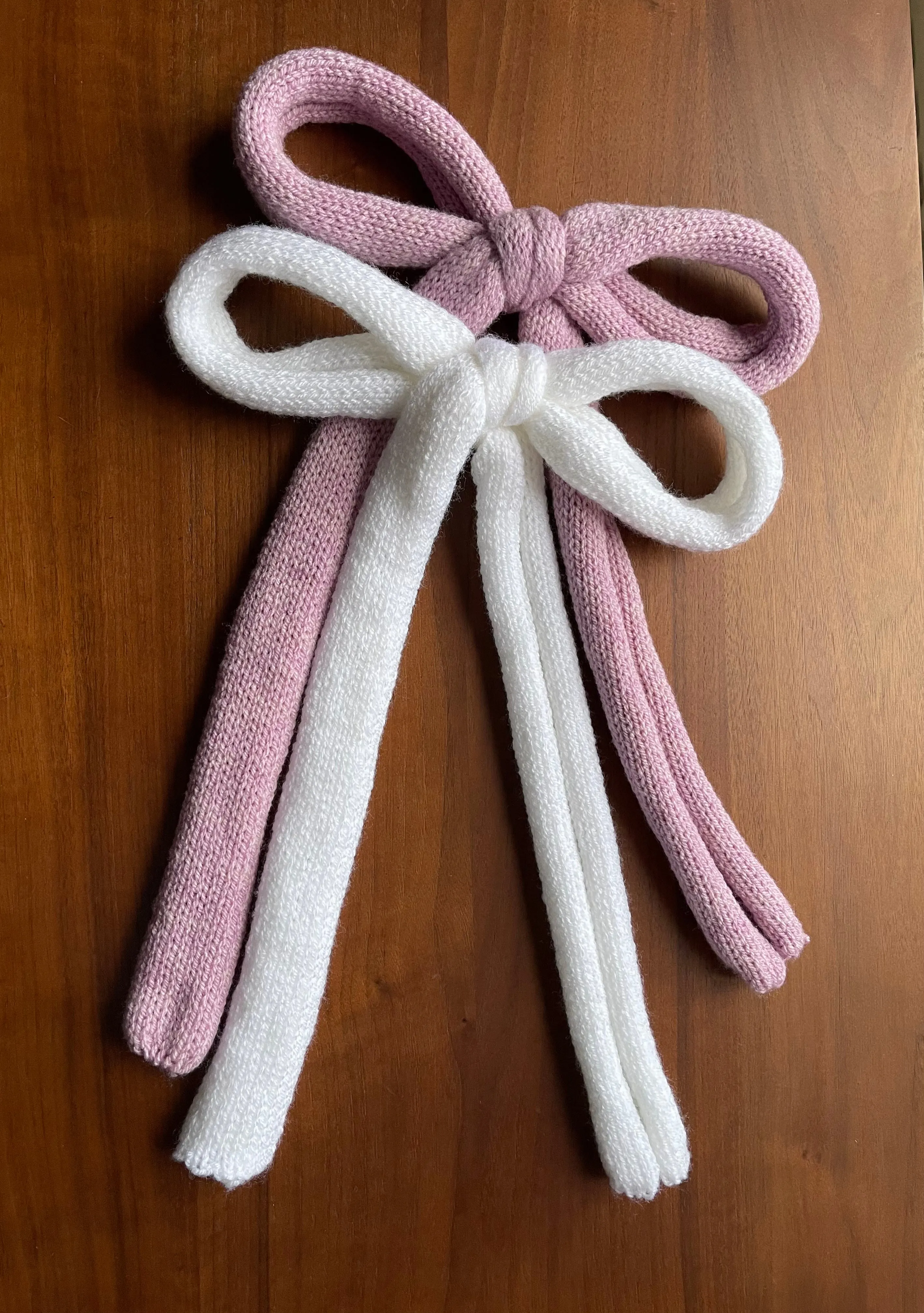 Handmade knitted skinny scarf in dusky pink