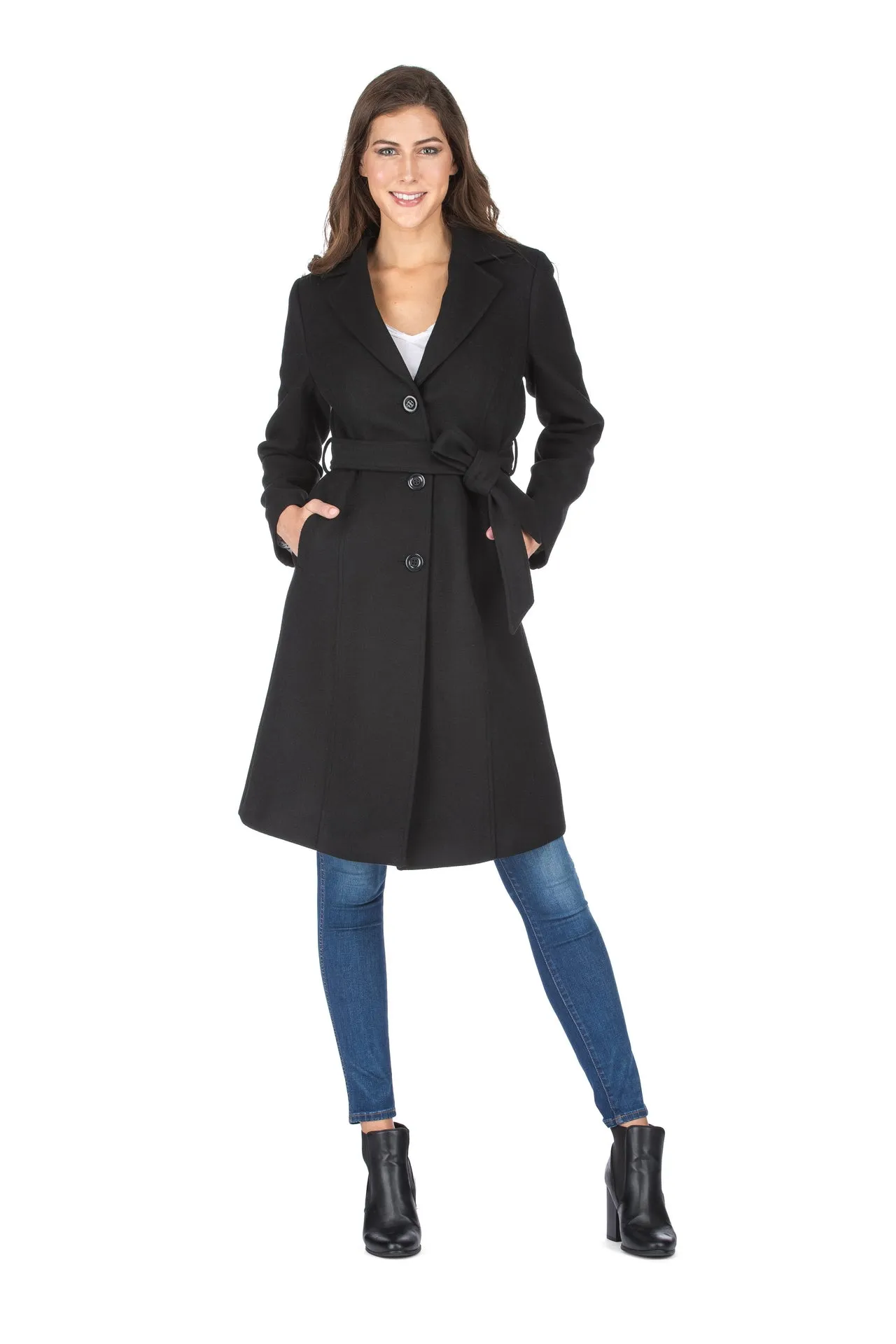 Haute Edition Women's 3/4 Length Belted Robe Pea Coat