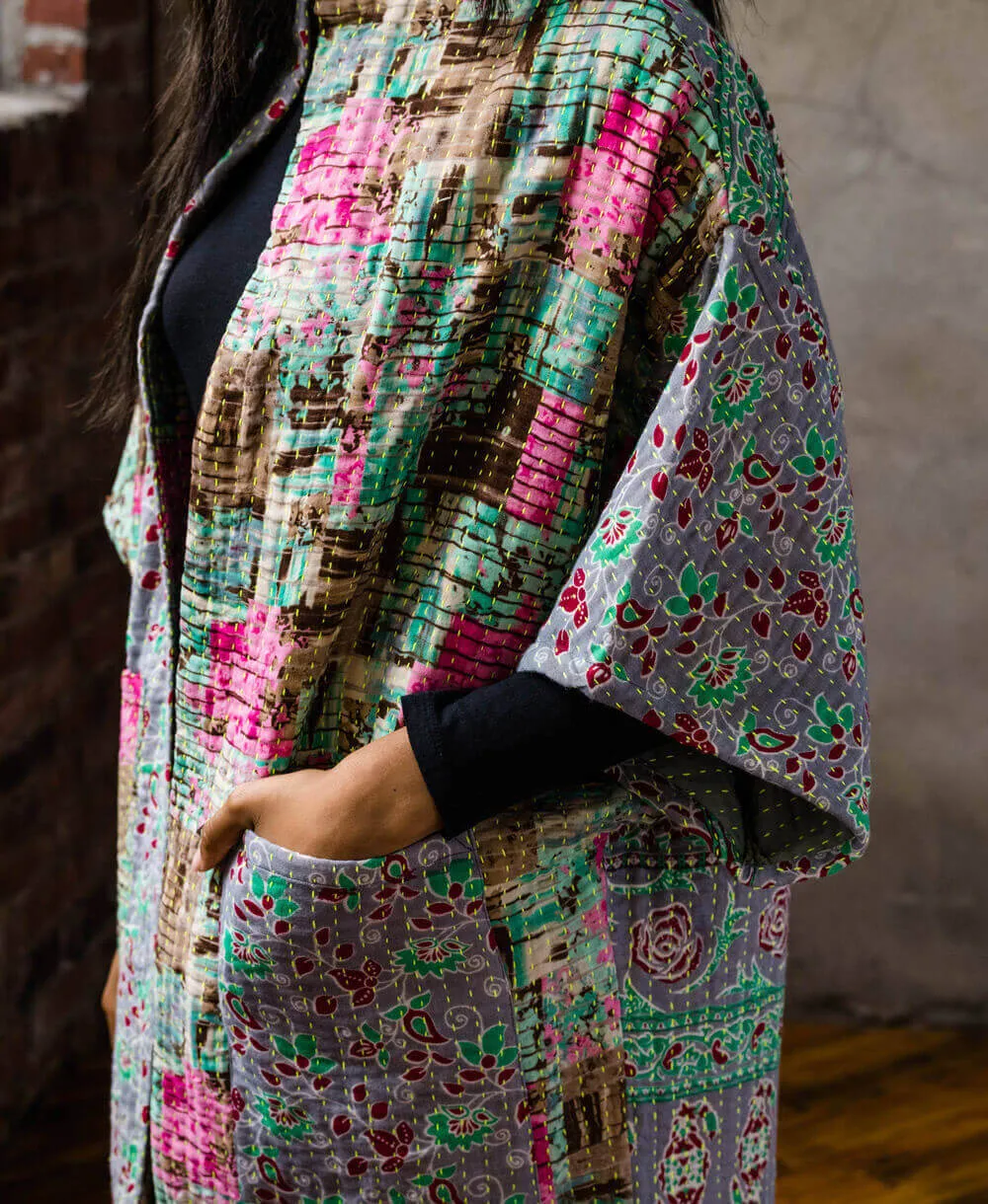 Kantha Cocoon Quilted Jacket - No. 230713 - Medium