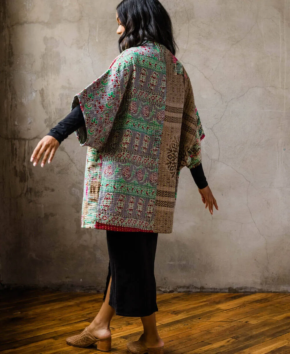 Kantha Cocoon Quilted Jacket - No. 240522 - Extra Large