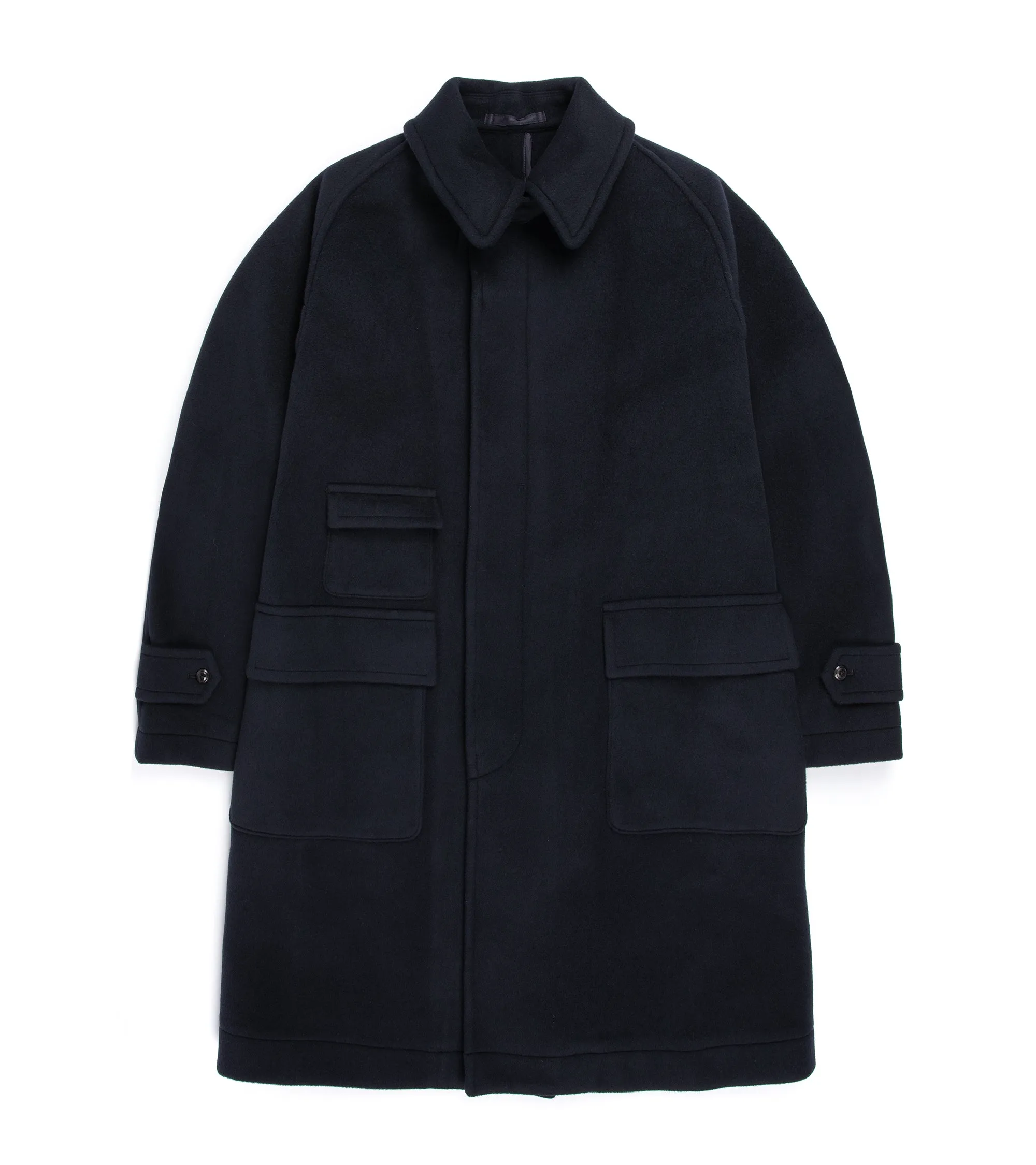 Kaptain Sunshine Melton Double Cloth Wool Traveller Coat: Navy