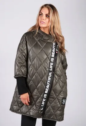 Khaki Quilted Logo Strap Coat