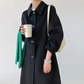 [Korean Style] 2 Color Cashmere Single Breasted A-line Woolen Coat No Lining