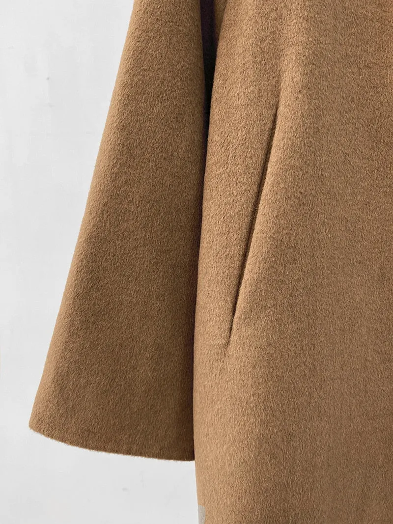 [Korean Style] 2 Color Cashmere Single Breasted A-line Woolen Coat No Lining