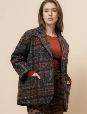 Ladies Vintage Plaid Woolen Daily Overcoat SKT4882