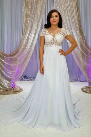 LAVANDA Illusion Bodice White Lace Chiffon Bridal Gown