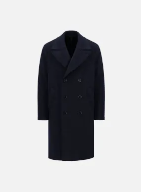 Long peacoat boiled wool- Navy Blue