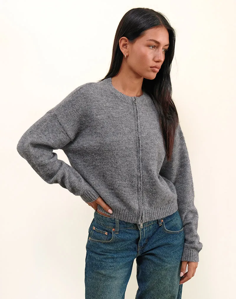 Maira Zip Through Jacket in Knit Grey